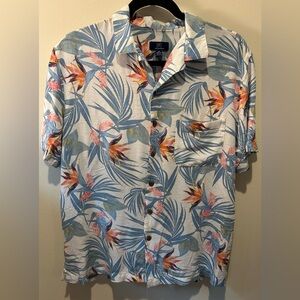 George Blue and Orange Tropical Casual Button Down Shirt Size Medium